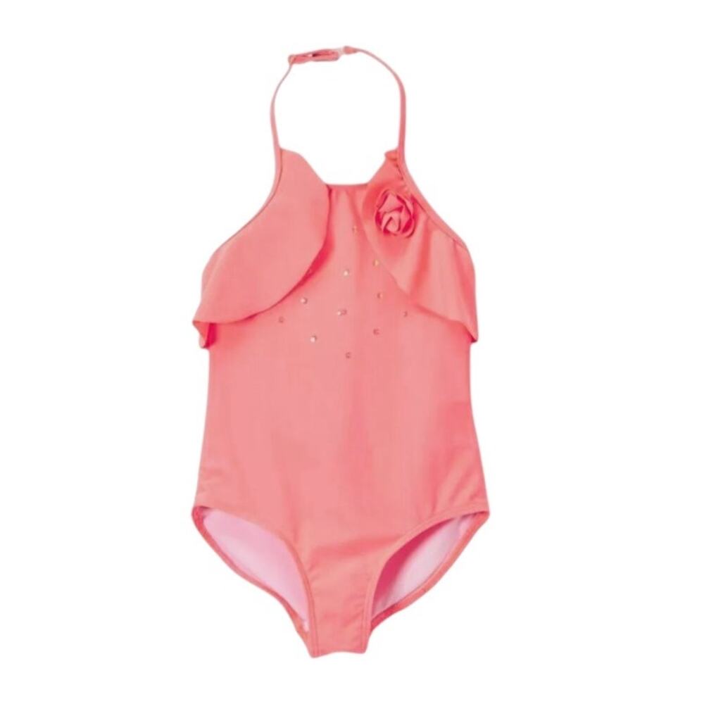 Kate Mack Girls Paradise Island Coral Swimsuit With Flounce Size 10 NWOT